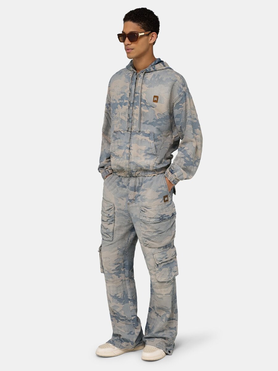 CAMO JACQUARD DENIM ZIP HOODIE