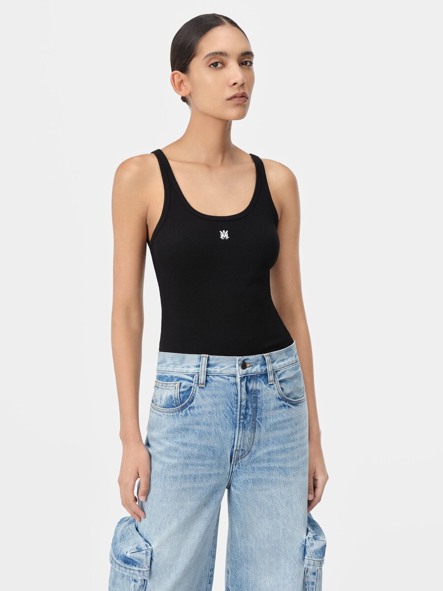MA-BRODERAD RIBBAD TANK TOPP FÖR DAMER