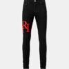 SKINNY JEANS MED FÖRSKJUTET LOGO – Svart Röd