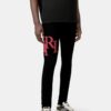 SKINNY JEANS MED FÖRSKJUTET LOGO – Svart Röd