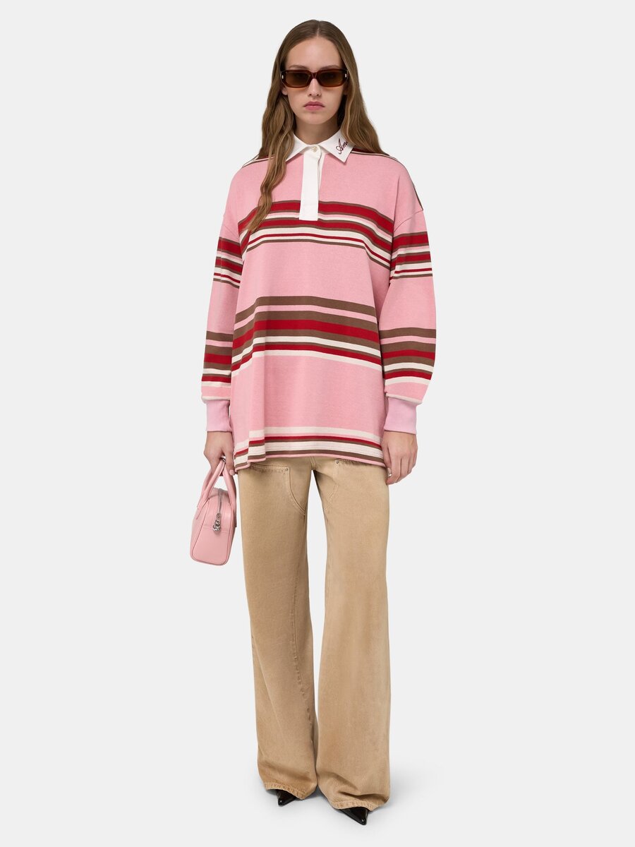 STRIPAD OVERSIZED POLOTRÖJA MED LÅNGA ÄRMAR FÖR DAMER