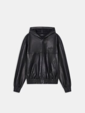 ÖVERSTOR LÄDERHOODIE MED DRAGKÄDJA