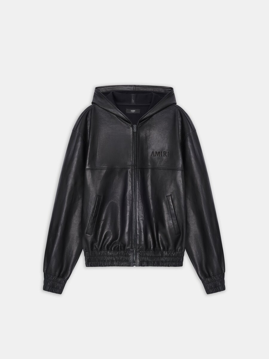 ÖVERSTOR LÄDERHOODIE MED DRAGKÄDJA
